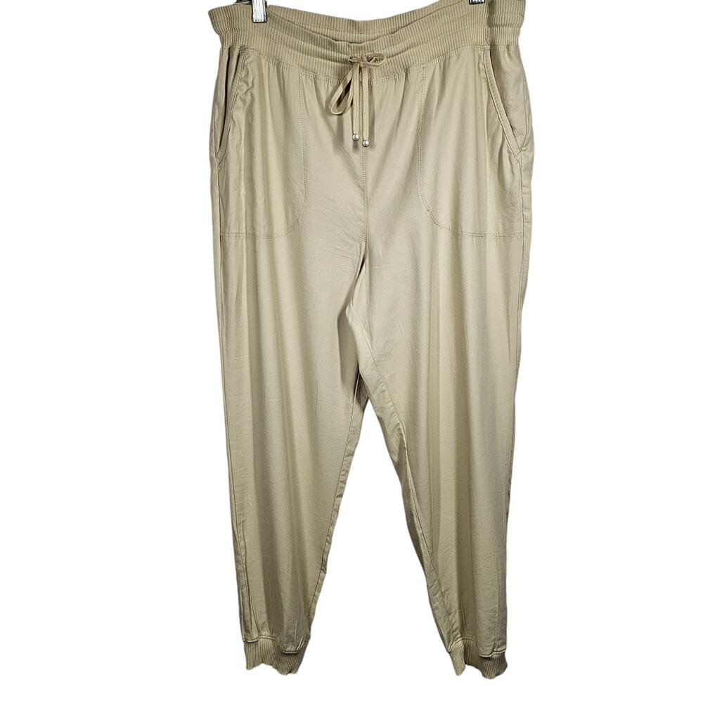 Max Studio Lightweight Cream Cotton + Rayon Drawstring Jogger Pants NWT Size XL